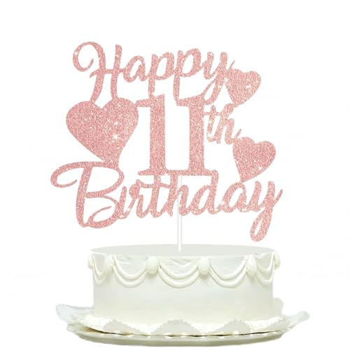 11 Geburtstag Kuchen Topper Dekorationen für Mädchen - Rosa Glitzer Happy 11th Birthday Tortendeko von NEKAPLO