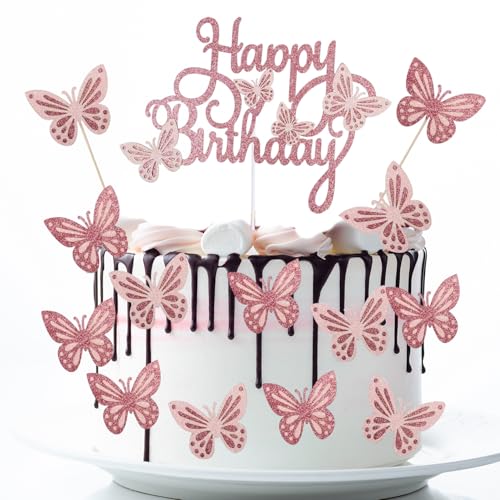 13 Stück Schmetterling Happy Birthday Cake Topper - Glitzer Kuchen Dekorationen für Frauen und besondere Anlässe von NEKAPLO