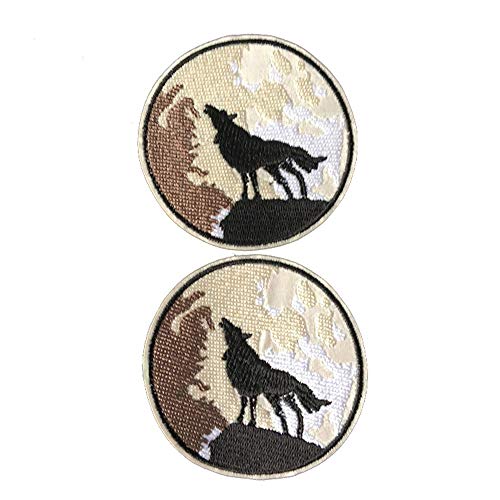2 Stück Wolf rund Stickerei Applikation Patches, Hand DIY Zubehör Aufnäher, Zum Aufnähen Patches, Coole Aufnäher für Dekor T-Shirt, Rucksack, Jeans, Jacke, Mütze, Schuhe von NEKOMARUKE