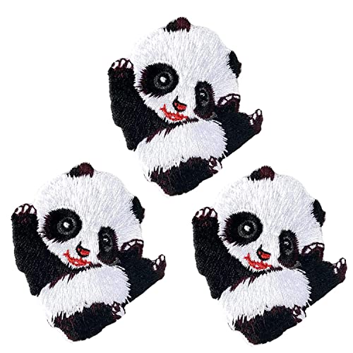 3 Stück niedlich Panda Applikation Stickerei Aufnäher Set, Flicken zum Aufbügeln, Gestickte Flicken Aufnäher, Coole Patches für Männer, Frauen, Jungen, Mädchen, Kinder von NEKOMARUKE