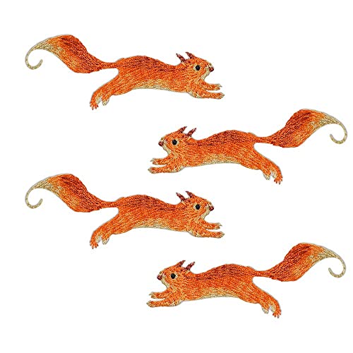 4 Stück Eichhörnchen orange Applikation Stickerei Aufnäher Set, Flicken zum Aufbügeln, Gestickte Flicken Aufnäher, Coole Patches für Männer, Frauen, Jungen, Mädchen, Kinder von NEKOMARUKE