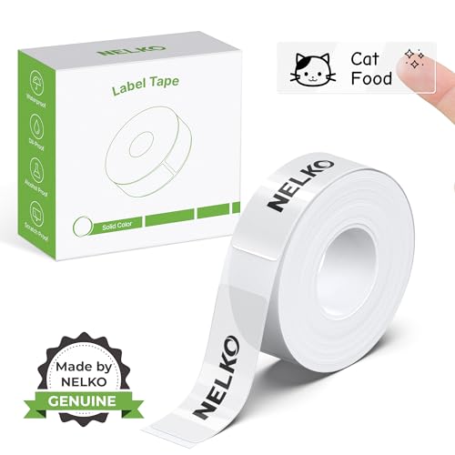 NELKO P21 Etikettenherstellerband, angepasstes Etikettendruckpapier, 14 x 40 mm, laminiertes Standard-Etikettenband, Ersatz für Büro, Büro, Schule, 180 Etiketten/Rolle, transparent von Nelko
