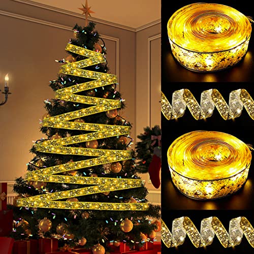 NEMMXUB Weihnachtsband Lichter,12M(2 * 6M) 120 LED Bänder Lichterketten,Batteriebetriebene von NEMMXUB