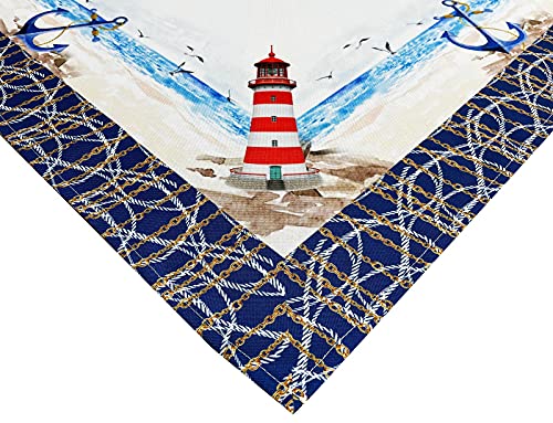 NEO-24 Tischdecke, Quadratisch, Polyester, 75 cm x 75 cm, Pflegeleichte mit Leuchtturm-Design, Geometrisch, Modern, Sommer, Strand, Urlaub, Küche, Garten, Balkon und Co. von NEO-24