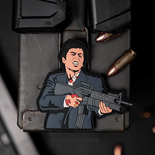 NEO Tactical Gear Patch, Motiv: Scarface Say Hello to My Little Friend, PVC-Gummi-Moral-Patch, Hakenrückseite von NEO Tactical Gear