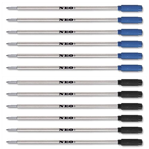 12 x Kugelschreiber Minen, mittelgroß, 0,7 mm, von Neo +, Kreuz mit 6 x BLACK INK, 6 x BLUE INK von NEO+