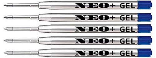 Hochwertige Ersatzfüllung für Kugelschreiber, feine Spitze 0.5 mm, 5 Stück. Sie ist auch mit Parker-Stift kompatibel (5 x BLAU GEL) von NEO+
