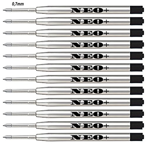 Hochwertige Kugelschreiber-Ersatzminen, lange haltbar, 12 Stück, Strichstärke 0,7, Schwarze Tinte auch geeignet für Parker-Kugelschreiber G2-Stil, gefertigt in Deutschland von NEO+