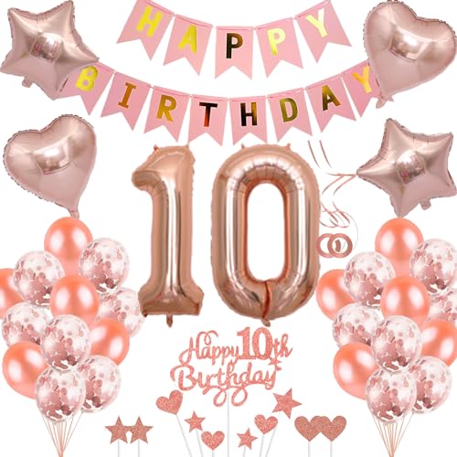 Neodtx 10. Geburtstag Mädchen Geburtstagsdeko Tortendeko Luftballons Rosegold Folienballon 10 jahre Mädchen Teenager Geschenk Happy Birthday Girlande für Geburtstagsdeko Geschenke für 10. Geburtstag von NEODTX