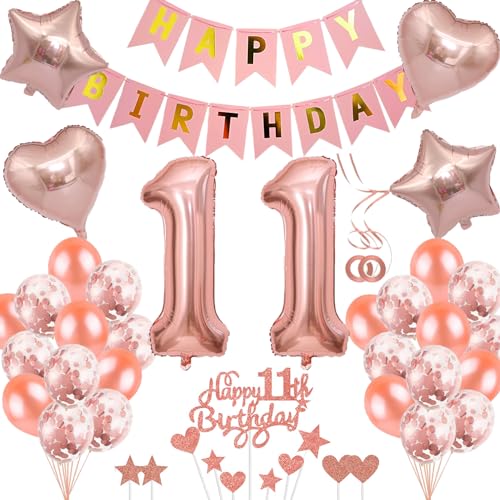 Neodtx 11 geburtstag mädchen geburtstagsdeko Tortendeko luftballons Rosegold folienballon 11 jahre geschenk Happy Birthday Girlande Neodtx 11 geburtstag mädchen geburtstagsdeko Tortendeko luftballons Rosegold folienballon 11 jahre geschenk Happy Birthday Girlande von NEODTX