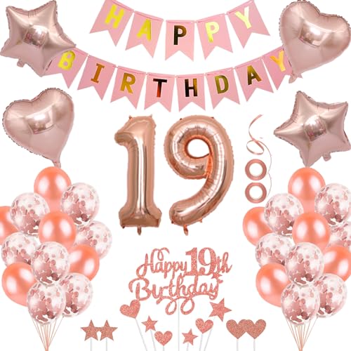 Neodtx 19. Geburtstag Mädchen Geburtstagsdeko Tortendeko luftballons Rosegold folienballon 19 jahre Frauen geschenk Happy Birthday Girlande für Geburtstagsdeko Geschenke für 19. Geburtstag von NEODTX