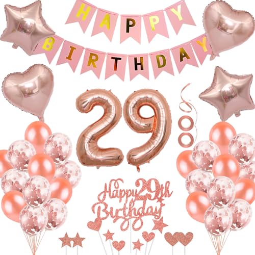 Neodtx 29. Geburtstag Mädchen Geburtstagsdeko Tortendeko luftballons Rosegold folienballon 29 jahre Frauen geschenk Happy Birthday Girlande für Geburtstagsdeko Geschenke für 29. Geburtstag von NEODTX