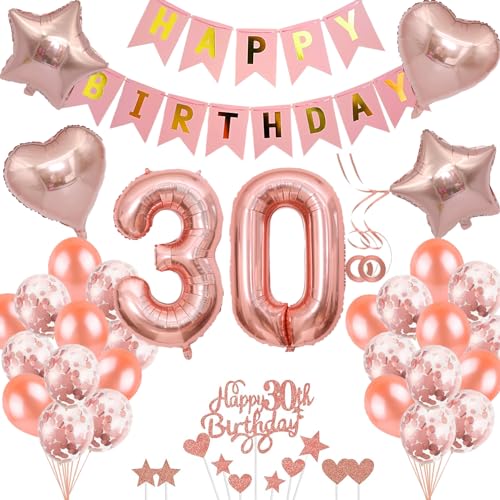 Neodtx 30. Geburtstag Frauen Geburtstagsdeko Tortendeko luftballons Rosegold folienballon 30 jahre Frau geschenk Happy Birthday Girlande für Geburtstagsdeko Geschenke für 30. Geburtstag von NEODTX