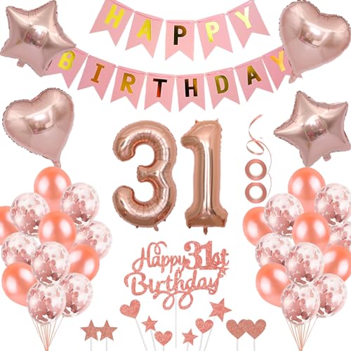 Neodtx 31. Geburtstag Mädchen Geburtstagsdeko Tortendeko luftballons Rosegold folienballon 31 jahre Frauen geschenk Happy Birthday Girlande für Geburtstagsdeko Geschenke für 31. Geburtstag von NEODTX