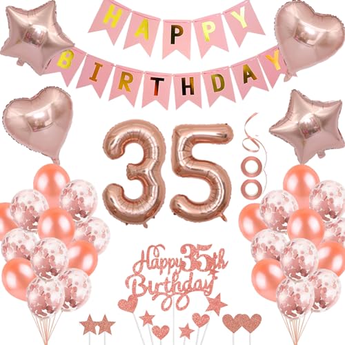 Neodtx 35. Geburtstag Mädchen Geburtstagsdeko Tortendeko luftballons Rosegold folienballon 35 jahre Frauen geschenk Happy Birthday Girlande für Geburtstagsdeko Geschenke für 35. Geburtstag von NEODTX