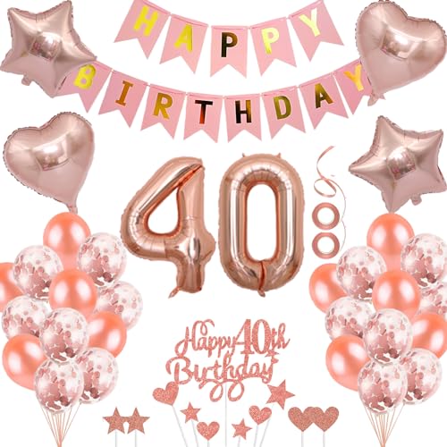 Neodtx 40. Geburtstag Mädchen Geburtstagsdeko Tortendeko luftballons Rosegold folienballon 40 jahre Frauen geschenk Happy Birthday Girlande für Geburtstagsdeko Geschenke für 40. Geburtstag von NEODTX