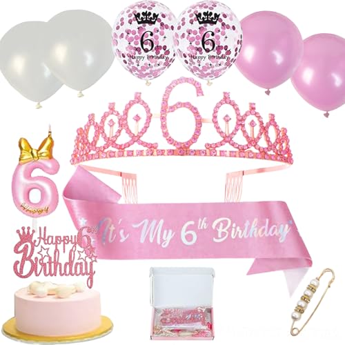 Neodtx 6. Geburtstag Mädchen 6 Jahre Rosa Geburtstagsdeko Schärpe Kinderkronen 11PCS Geschenk Set für 6 Geburtstagskrone Birthday Schärpe und Crown Tortendeko Luftballons Kerze 6th für Party Deko Neodtx 6. Geburtstag Mädchen 6 Jahre Rosa Geburtstagsdeko Schärpe Kinderkronen 11PCS Geschenk Set für 6 Geburtstagskrone Birthday Schärpe und Crown Tortendeko Luftballons Kerze 6th für Party Deko von NEODTX