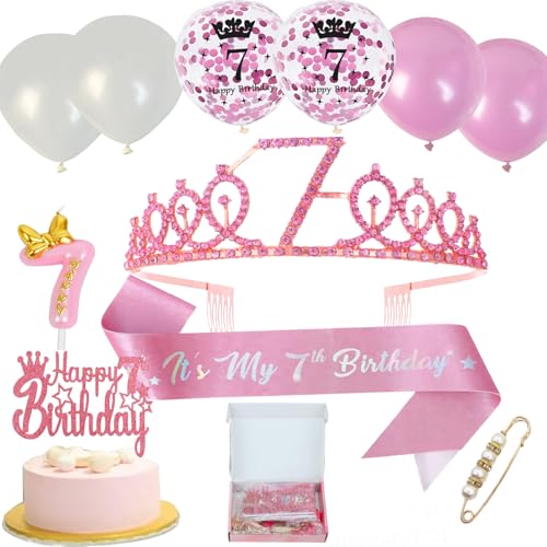 Neodtx 7. Geburtstag Mädchen 7 Jahre Rosa Geburtstagsdeko Schärpe Kinderkronen 11PCS Geschenk Set für 7 Geburtstagskrone Birthday Schärpe und Crown Tortendeko Luftballons Kerze 7th für Party Deko Neodtx 7. Geburtstag Mädchen 7 Jahre Rosa Geburtstagsdeko Schärpe Kinderkronen 11PCS Geschenk Set für 7 Geburtstagskrone Birthday Schärpe und Crown Tortendeko Luftballons Kerze 7th für Party Deko von NEODTX