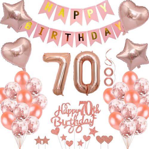 Neodtx 70. Geburtstag Mädchen Geburtstagsdeko Tortendeko luftballons Rosegold folienballon 70 jahre Frauen geschenk Happy Birthday Girlande für Geburtstagsdeko Geschenke für 70. Geburtstag von NEODTX