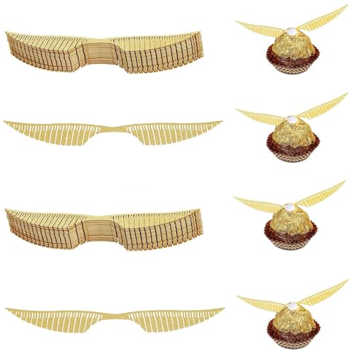 Neodtx Gold Glitter Flügel 40 Stück Geburtstags Kuchen Deko Goldener Schnatz Dekoration FüR Bonbons Schokolade Hexe Cupcake Topper Kinder Party Mottoparty von NEODTX