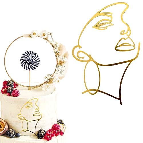 Neodtx Lady Face Cake Topper Acryl Gold Geburtstag Tortendeko Mädchen Minimalistische Kunst Torten Deko Für Frau Braut Dusche Hochzeit Jubiläum Muttertag Party Kuchen Deko Nicht Essbar von NEODTX