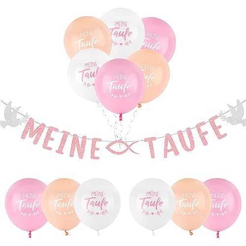 Neodtx Taufe Deko für Mädchen - Luftballons, Girlande, Kommunion & Konfirmation Deko Set in Rosa - Banner, Tischdeko & Gastgeschenke zur Taufe von NEODTX