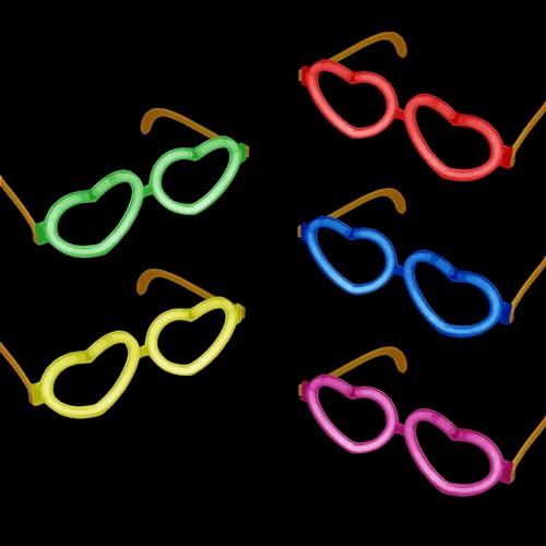 NEON FUN 10 Knicklichter Herzbrillen im 5 Farben Mix | Komplettsets inklusive Knicklichter und Bügel, Menge:1 Stück von NEON FUN