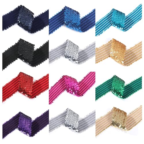Elastischer Besatz mit Stretch-Pailletten 5cms Tief, 11 Farben Waschbar für Sparkle Cocktail Kostüm Schneiderei und Dekoration. Neotrims UK. Gold 1 Meter von NEOTRIMS