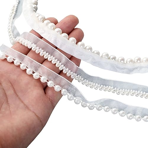 Perlen,Perlenband,Borte,Vintage-Spitze,Schneiderei,Hochzeit,Nähen,Trimmen,Zopfdekoration,3 Größen,4 mm,6 mm,8 mm Durchmesser,glänzende elfenbeinfarbene Kunstperle. [Medium,6mm,1 meter] von NEOTRIMS