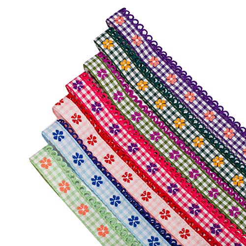 Pretty Ribbons Schleifenband mit Karo- und Blumenmotiv, Picot-Rand, für Kuchendekoration, Verzierungen und Einfassungen, Bekleidungsband und Heimdekoration, 7 Farben, 15 mm breit, rosa-rot, 2 m Pretty Ribbons Schleifenband mit Karo- und Blumenmotiv, Picot-Rand, für Kuchendekoration, Verzierungen und Einfassungen, Bekleidungsband und Heimdekoration, 7 Farben, 15 mm breit, rosa-rot, 2 m von NEOTRIMS