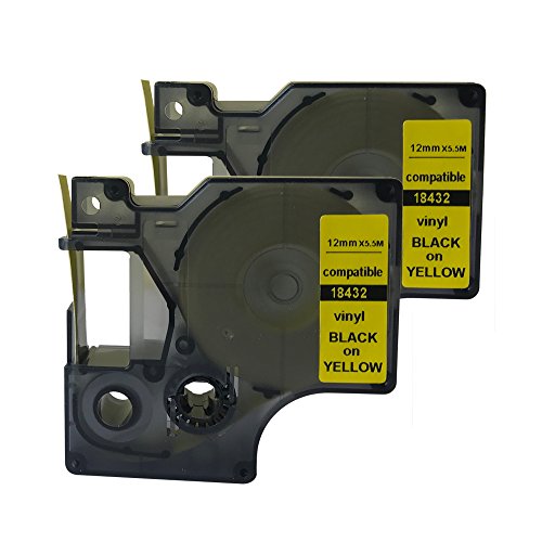 Compatible 18432 for DYMO Rhino IND Black on Yellow Vinyl Label Tape 12mm 1/2" (2PK) von NEOUZA