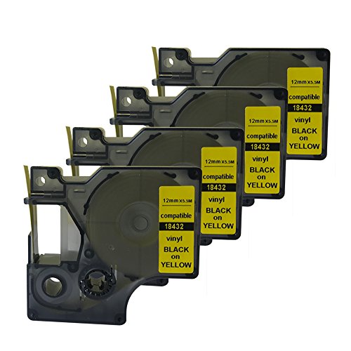Compatible 18432 for DYMO Rhino IND Black on Yellow Vinyl Label Tape 12mm 1/2" (4PK) von NEOUZA