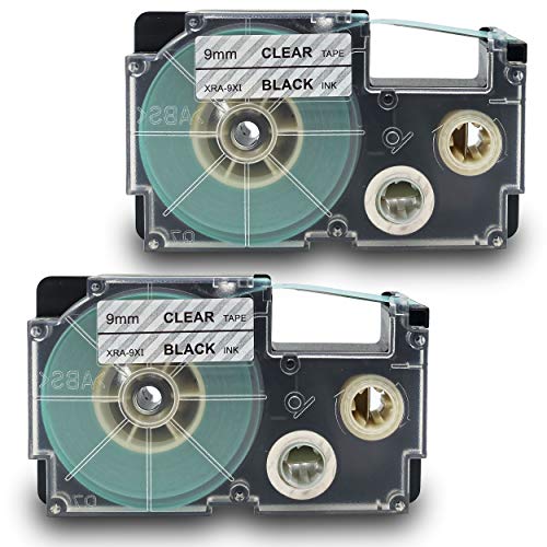 NEOUZA Label IT XR-9X2S Etikettenband, kompatibel mit Casio EZ-Etiketten, 9 mm x 8 m, Schwarz auf Transparent, 2 Stück von NEOUZA