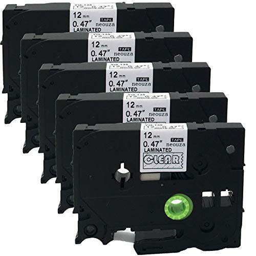 NEOUZA TZe-135 Schriftbandkassette für Brother P-Touch, laminiert, 12 mm x 8 m, Weiß auf Transparent, 5 Stück NEOUZA TZe-135 Schriftbandkassette für Brother P-Touch, laminiert, 12 mm x 8 m, Weiß auf Transparent, 5 Stück von NEOUZA