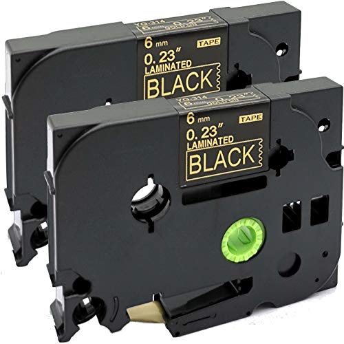 NEOUZA TZe-314 Etikettenband für Brother P-Touch laminiert, 6 mm x 8 m, goldfarben auf Schwarz, 2 Stück von NEOUZA