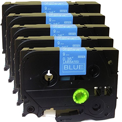 NEOUZA TZe-525 Etikettenband, kompatibel mit Brother Tze TZ, laminiert, 9 mm x 8 m, Weiß auf Blau, 5 Stück von NEOUZA