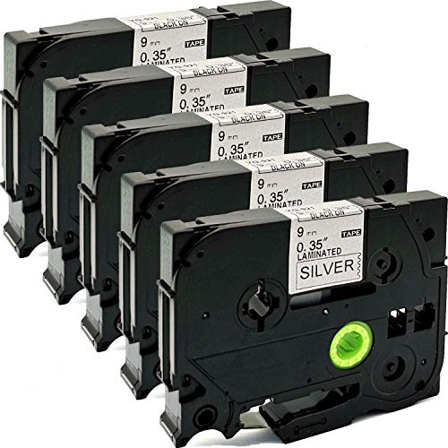 NEOUZA TZe-921 Etikettenband für Brother P-Touch laminiert, 9 mm x 8 m, Schwarz auf Silber, 5 Stück von NEOUZA