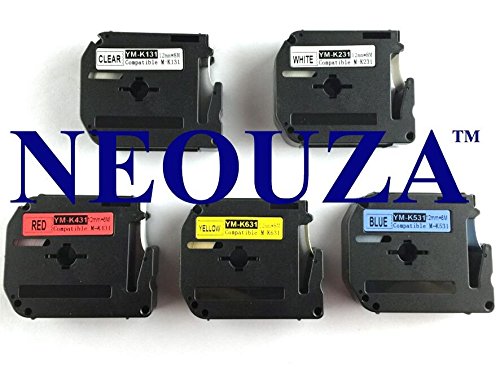 Neouza Etikettenband, kompatibel mit Brother P-Touch, 12 mm x 8 m, personalisierbar, Farbe Combo Set 5 Stück von NEOUZA