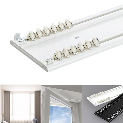 Ultradünne Vorhangschiene 2 läufig, vorhangschiene deckenmontage Aus Aluminiumlegierung, Decke Unsichtbare gardinenschiene für Erker Wohnzimmer Balkon Schlafzimmer, 1-5m(White,1m) von NEPHRA