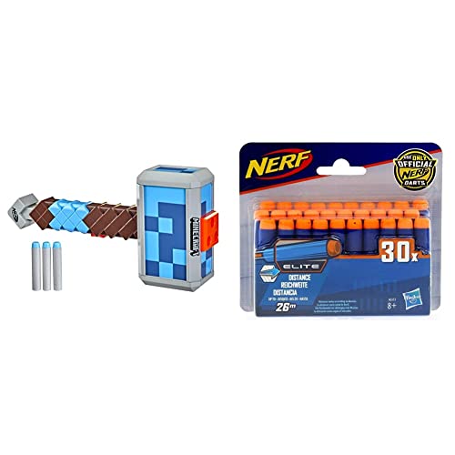 NERF abfeuernder Nerf Minecraft Stormlander Hammer, feuert 3 NERF ab, enthält 3 Nerf Elite Darts, Spannhebel Mehrfarbig Einheitsgröße & A0351EU6 Hasbro A0351 N-Strike Elite 30er Dart Nachfüllpack von NERF