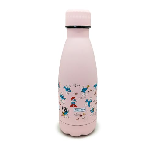 NERTHUS Thermosflasche PITUFOS Figuren - Rosa, 350 ml, Doppelwandig aus Edelstahl. von NERTHUS