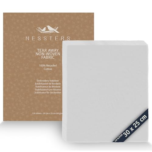 NESSTERS Stickvlies ausreißbar (Tear-Away) - 60 GSM Maschinenstickvlies - 100% Baumwolle - 120 Blätter 25x30 cm - Ideal für Maschinen- und Handstickerei von NESSTERS