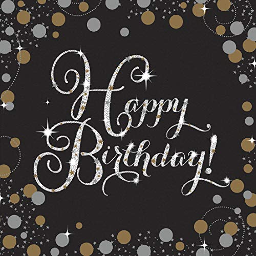 NET TOYS 16 Elegante Happy Birthday Servietten - Schwarz 33x33cm - Außergewöhnliche Party-Tischdeko Papierservietten - Genau richtig für Geburtstagsfeier & Mottoparty von NET TOYS