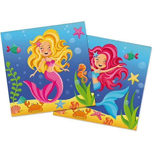 NET TOYS 20 Süße Meerjungfrau Servietten - 33x33cm - Niedliche Party-Dekoration Mermaid Papierservietten als Tischdeko - Bestens geeignet für Kindergeburtstag & Kinderfest von NET TOYS