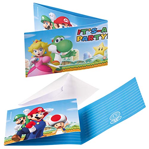 NET TOYS 8 Einladungskarten mit Umschlägen Super Mario Brothers | ca. 14 x 8 cm | Originelle Party-Deko Einladungskartenset | Genau richtig für Kindergeburtstag & Kinderfest von NET TOYS