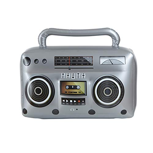 NET TOYS Aufblasbarer Ghettoblaster | 50 cm groß in Silber | Originelles Party-Accessoire Kassetten-Recorder zum Aufblasen | Wie geschaffen für 80er-Party & Kostümfest von NET TOYS