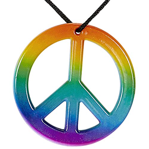 NET TOYS Cooler Hippie-Schmuck Woodstock | Regenbogenfarben | Hinreißendes Damen-Accessoire Peace-Kette mit Anhänger geeignet für Mottoparty & Karneval von NET TOYS