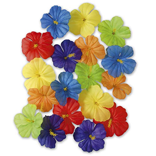 NET TOYS Farbenfrohes Set Hibiskus-Blüten | Bunte Kombi mit 18 Stück | Traumhafte Party-Dekoration Kunst-Blumen | Wie geschaffen für Sommerfest & Hawaii-Party von NET TOYS