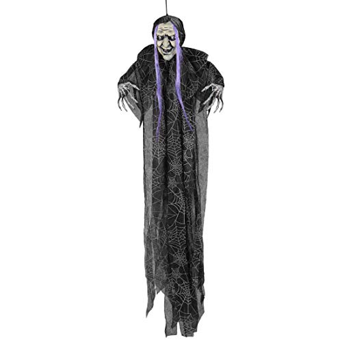 NET TOYS Halloween Deko-Hexe zum Aufhängen | 110 cm in schwarz-grau | Unheimliche Party-Dekoration Zombie Dekofigur | EIN Highlight für Halloween & Gruselparty von NET TOYS