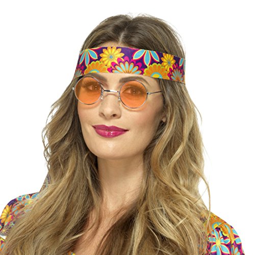NET TOYS Hippie Sonnenbrille John Lennon Hippiebrille orange 70er Jahre Retrobrille Runde Flower Power Brille von NET TOYS